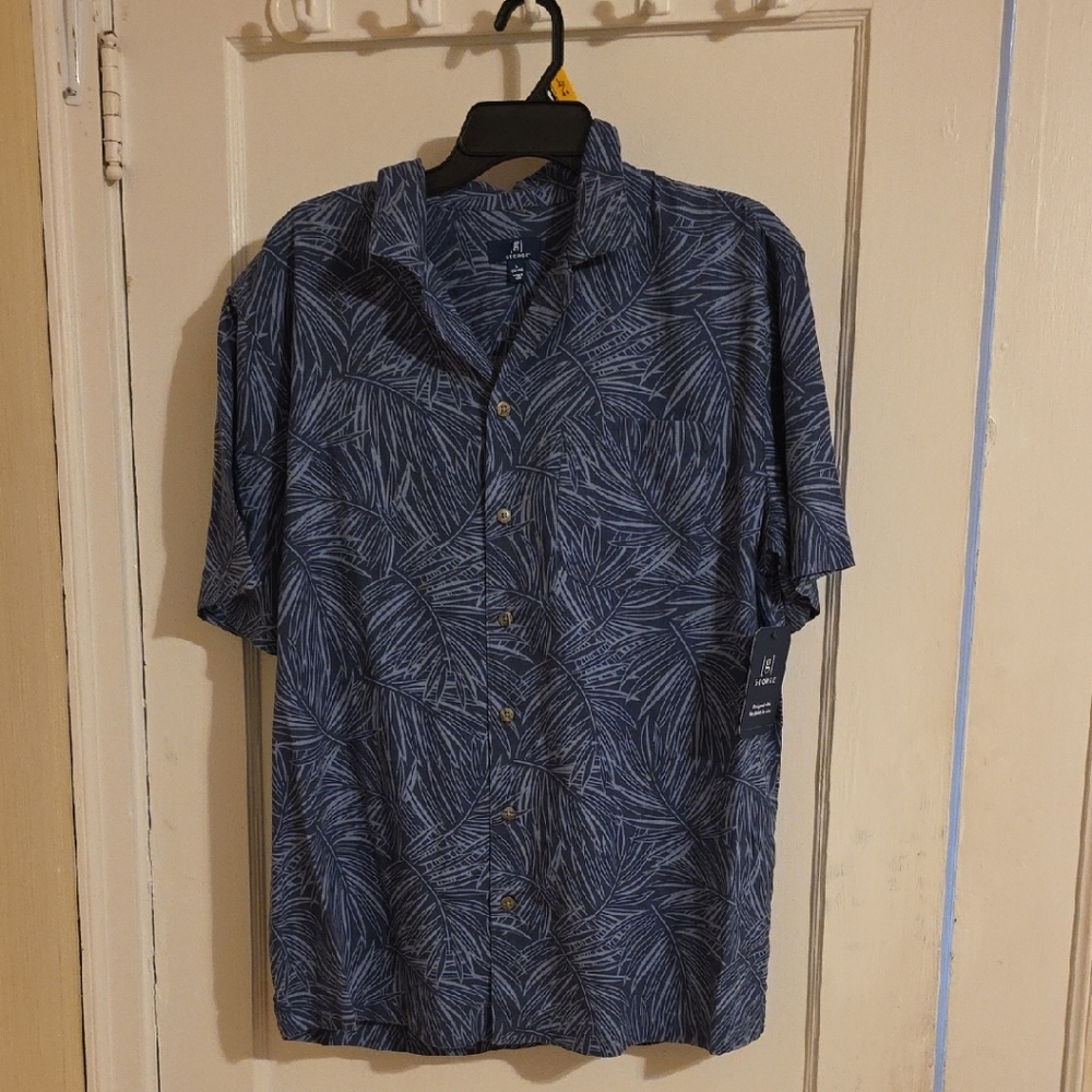 George Navy Leaf Pattern Men's Shirt